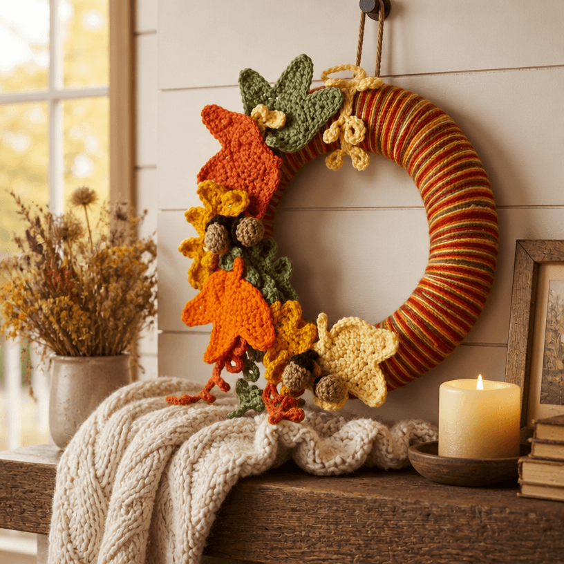 Free Crochet Autumn Wreath Pattern for Fall Decor
